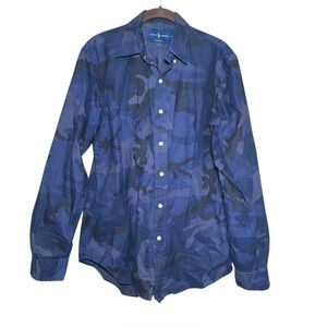 Ralph Lauren Camouflage Classic Fit Button Up Oxford Shirt Medium Blue